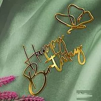 Топпер пластиковый "Happy Birthday" с бабочкой, золото