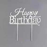 Топпер акрил. "Happy Birthday" серебро