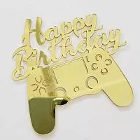Зеркальный акриловый топпер "Happy Birthday джойстик", золото