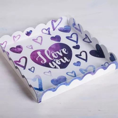 Коробка для кондитерских изделий "I lov you", 21*21*3см Коробка для кондитерских изделий "I lov you", 21*21*3см