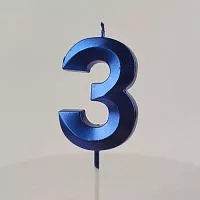 Свеча цифра "3", синяя