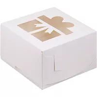 Коробка для 4 капкейков "Подарок", белая 16*16*10см