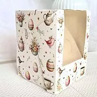 Коробка для кулича/капкейк "Пасхальное чаепитие" 12,5*9,5*9,5см