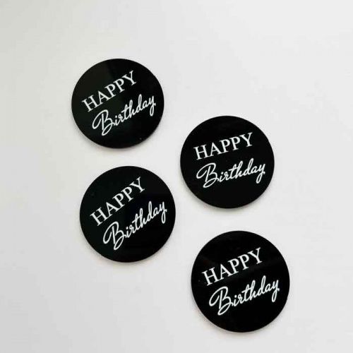 Набор акриловых топперов "Бирки Happy Birthday", черные Набор акриловых топперов "Бирки Happy Birthday", черные