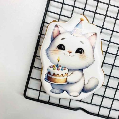 Пряник имбирный "Кот с ДР", 10*8см