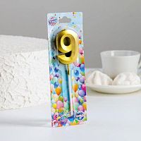 Свеча цифра "9" Грань, золото