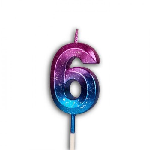 Свеча цифра "6" Грань, акварель, 12см