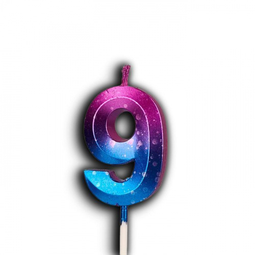 Свеча цифра "9" Грань, акварель, 12см
