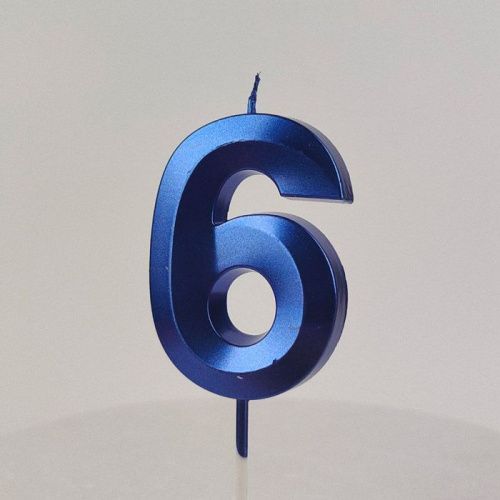 Свеча цифра "6", синяя