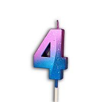 Свеча цифра "4" Грань, акварель, 12см