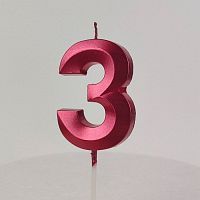 Свеча цифра "3", красная