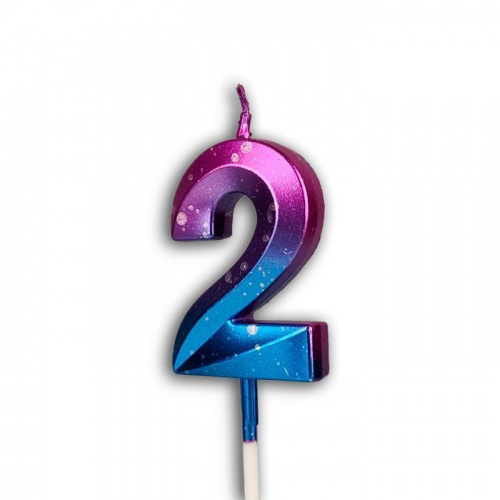 Свеча цифра "2" Грань, акварель, 12см