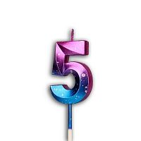 Свеча цифра "5" Грань, акварель, 12см