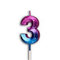 Свеча цифра "3" Грань, акварель, 12см